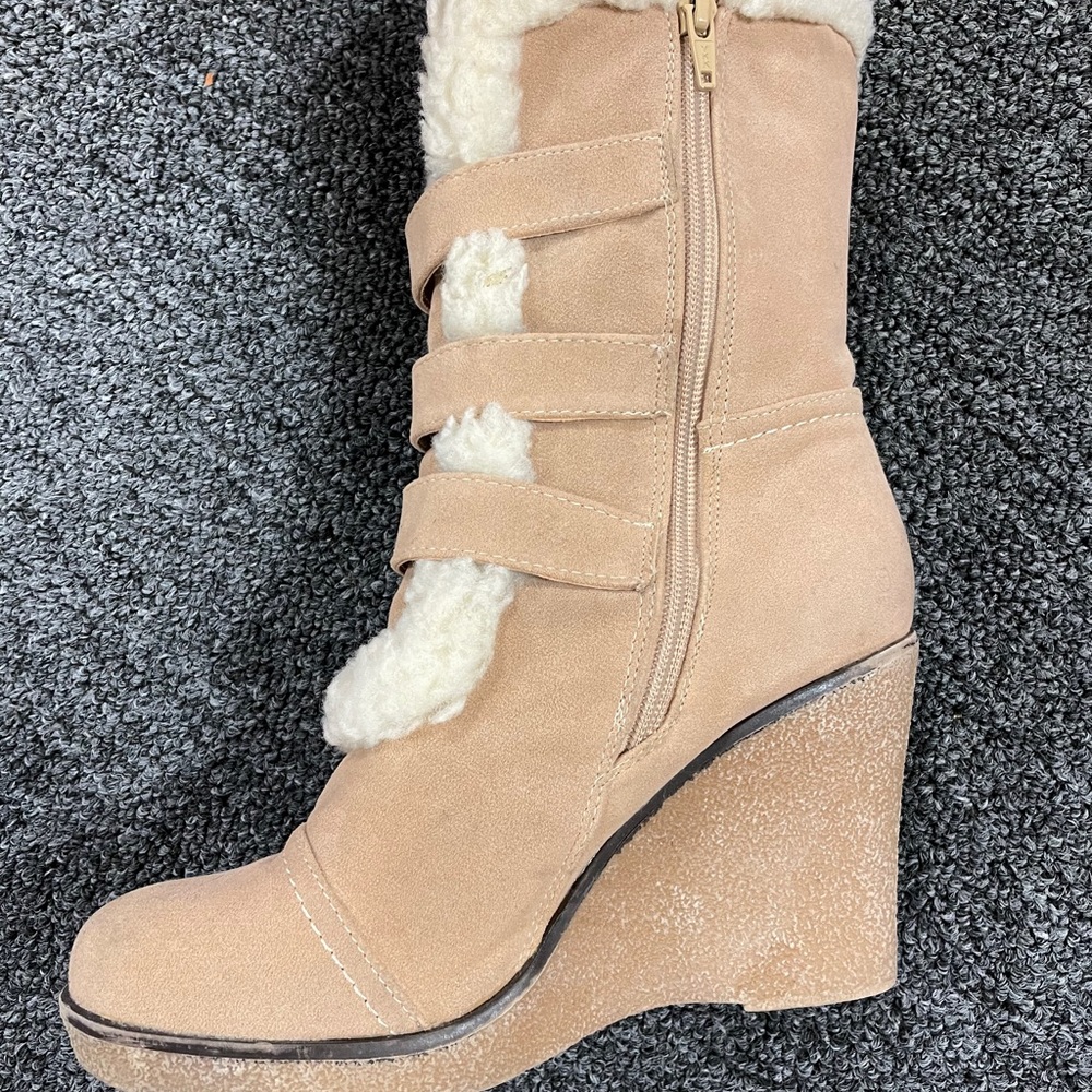 Tan Wedged Booties Size 7